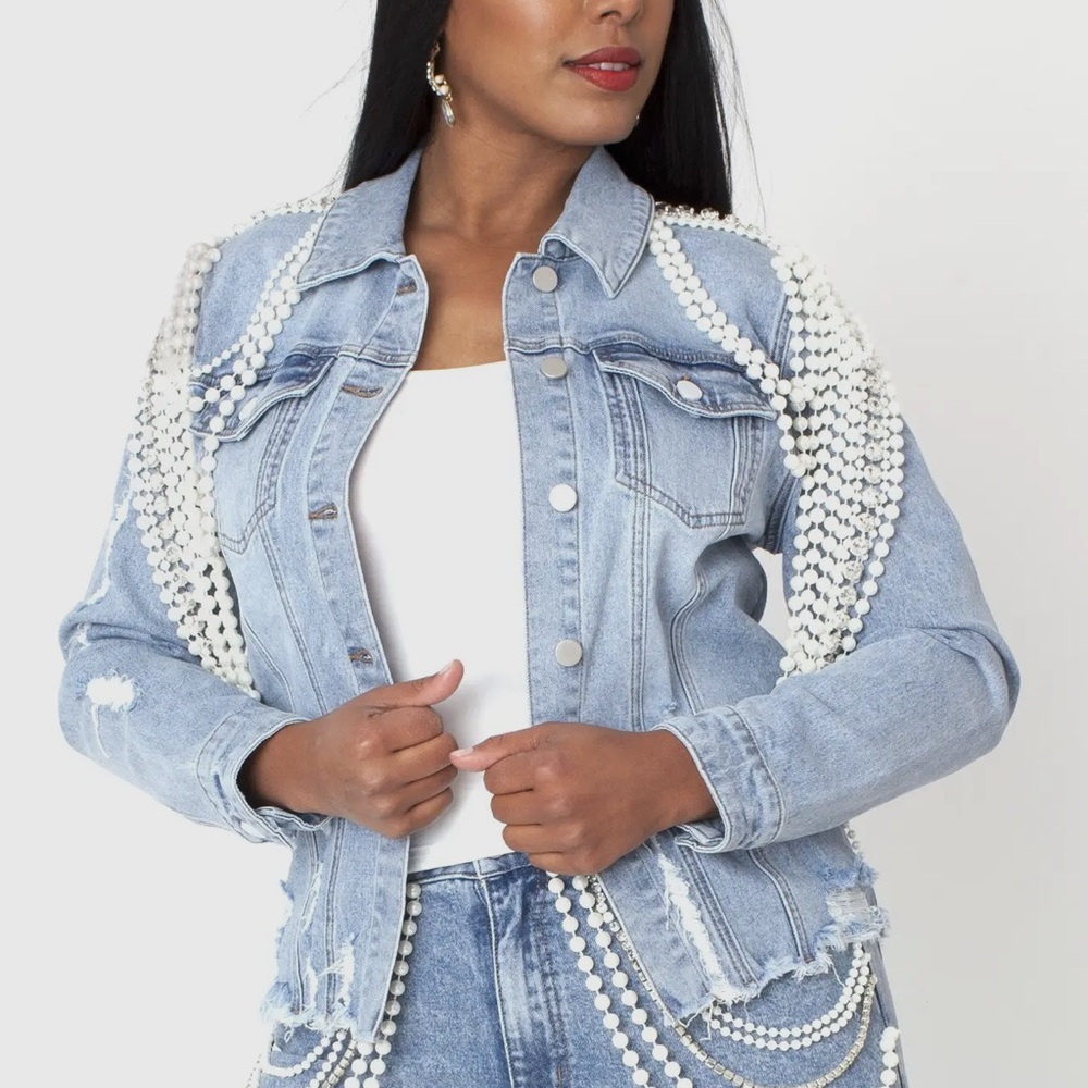 Pearl Embellished Denim Jacket
